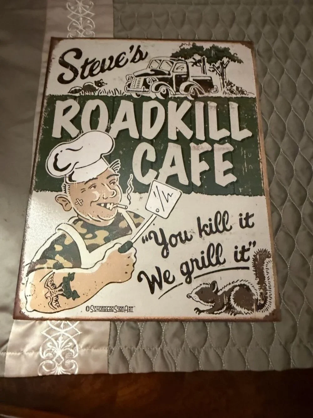 Steve’s Cafe Metal Tin Sign Roadkill Home Humor Bar Shop Wall Decor